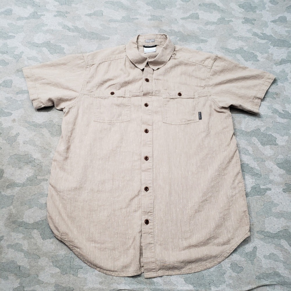 Columbia Shirt Mens Medium Tan Hemp Blend Short Sleeve Button-Up